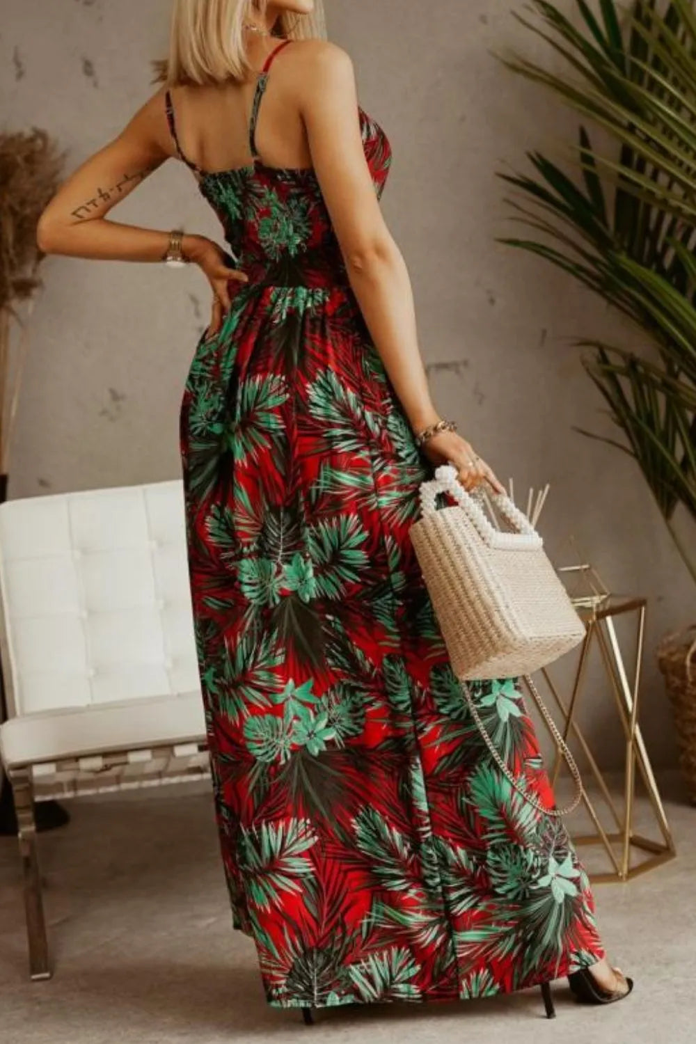 Printed Smocked Ruched Spaghetti Strap Maxi Dress – photo 18