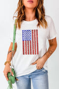 US Flag Round Neck Short Sleeve T-Shirt in White