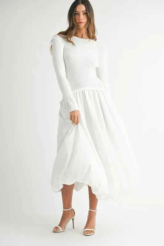 MABLE Ribbed Poplin Mix Midi Sweater Dress
