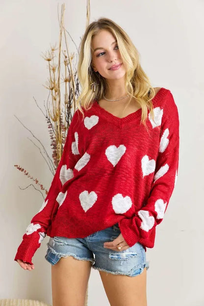 Charming Heart V-Neck Knit Top — Livostyle