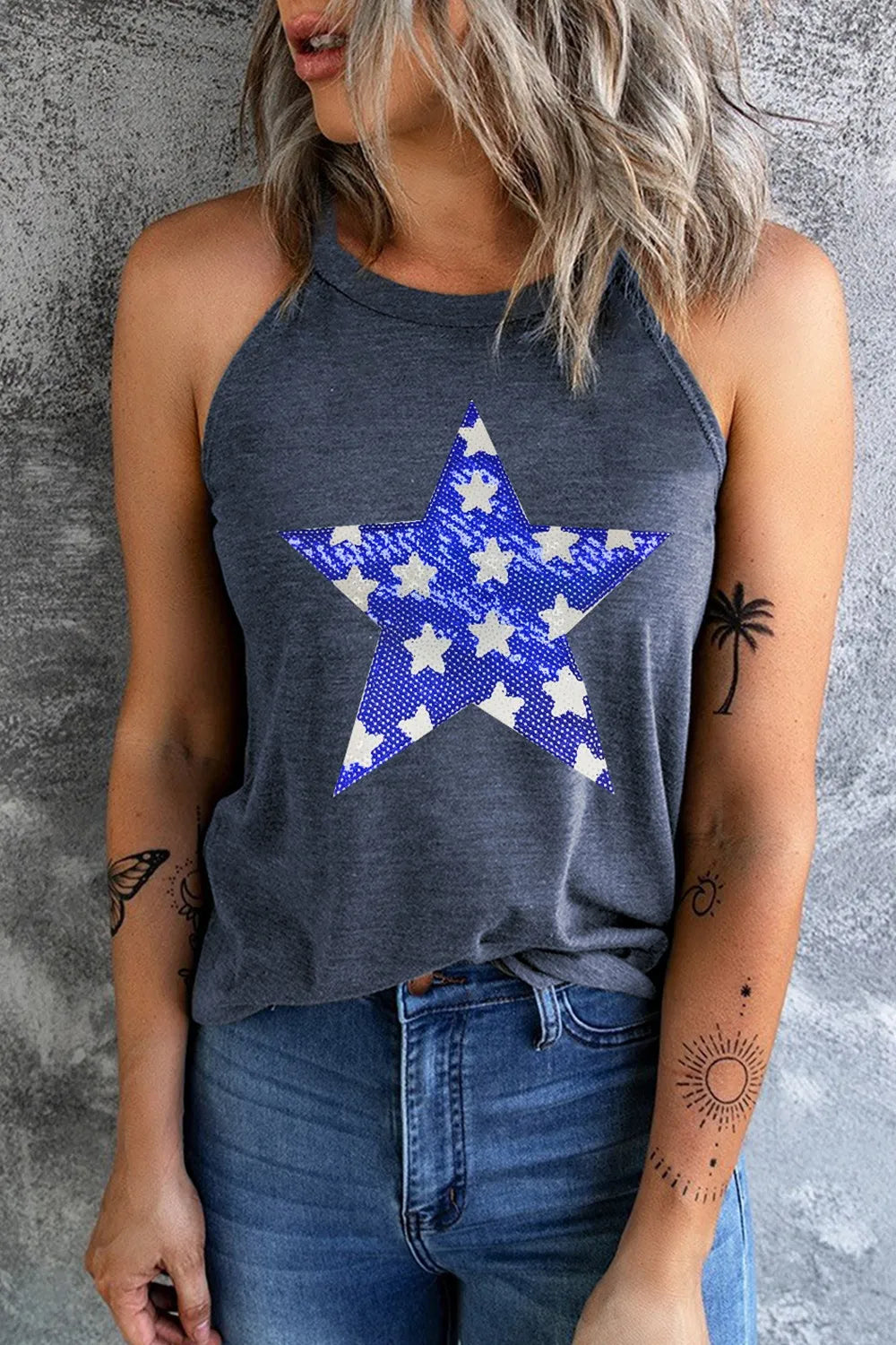 Sequin Star Grecian Neck Tank — Livostyle