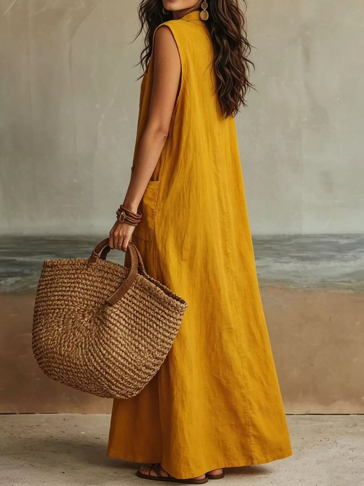 Sleeveless Button-Down Maxi Dress with Pockets – photo 3
