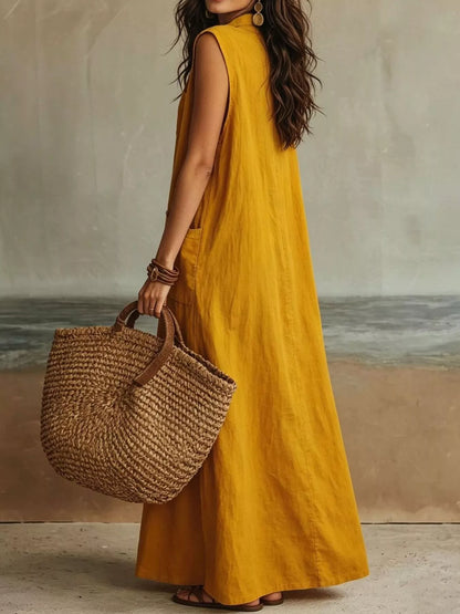 Sleeveless Button-Down Maxi Dress with Pockets – photo 3