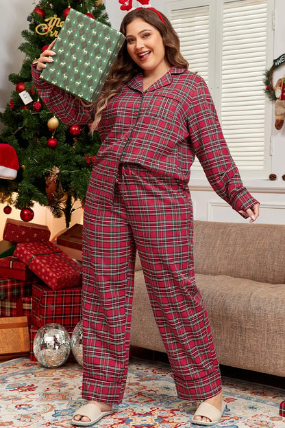 Plaid Collared Neck Top and Pants Lounge Set — Livostyle