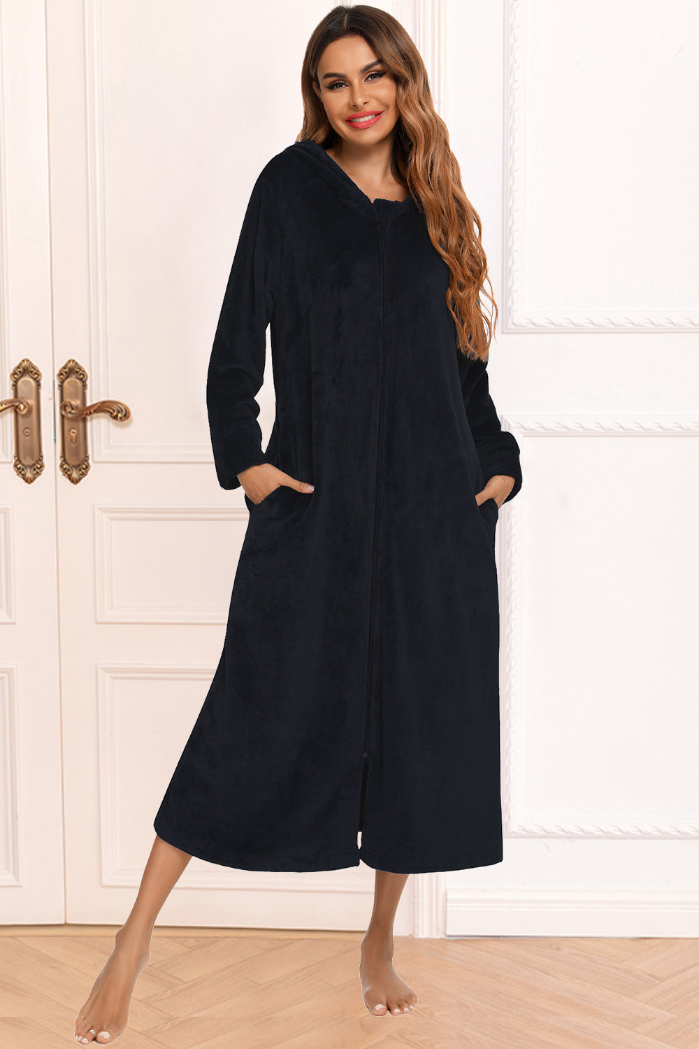 Zip Front Hooded Night Dress with Pockets — Livostyle