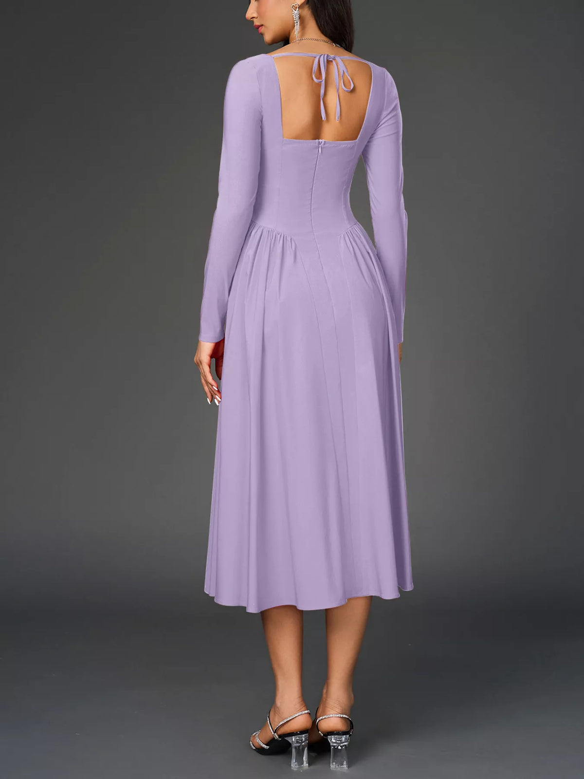 Sweetheart Neckline Long Sleeve A-Line Midi Dress – photo 21