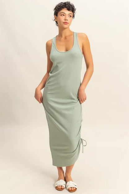 Chic Midi Dress with Scoop Neck & Side Tie Detail — Livostyle