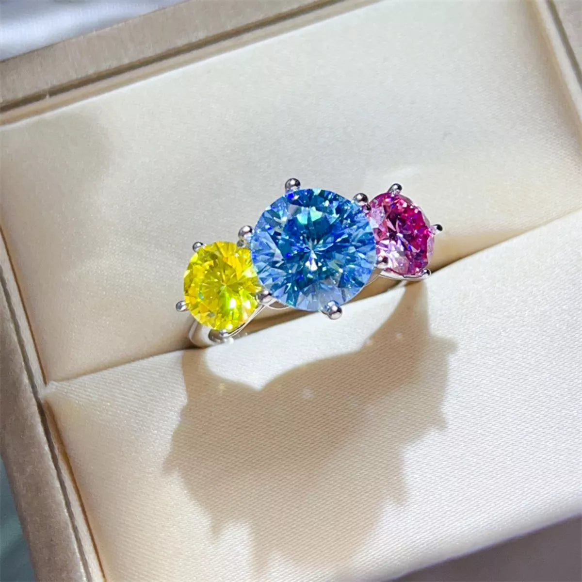 5 Carat Moissanite 925 Sterling Silver Ring — Round Pink Yellow Blue — Livostyle