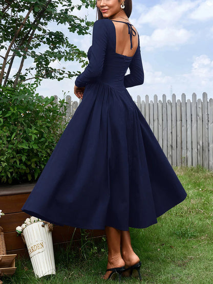 Sweetheart Neckline Long Sleeve A-Line Midi Dress – photo 13
