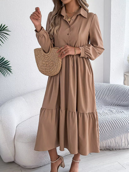 Long Sleeve Tiered Button-Front Midi Dress – photo 19