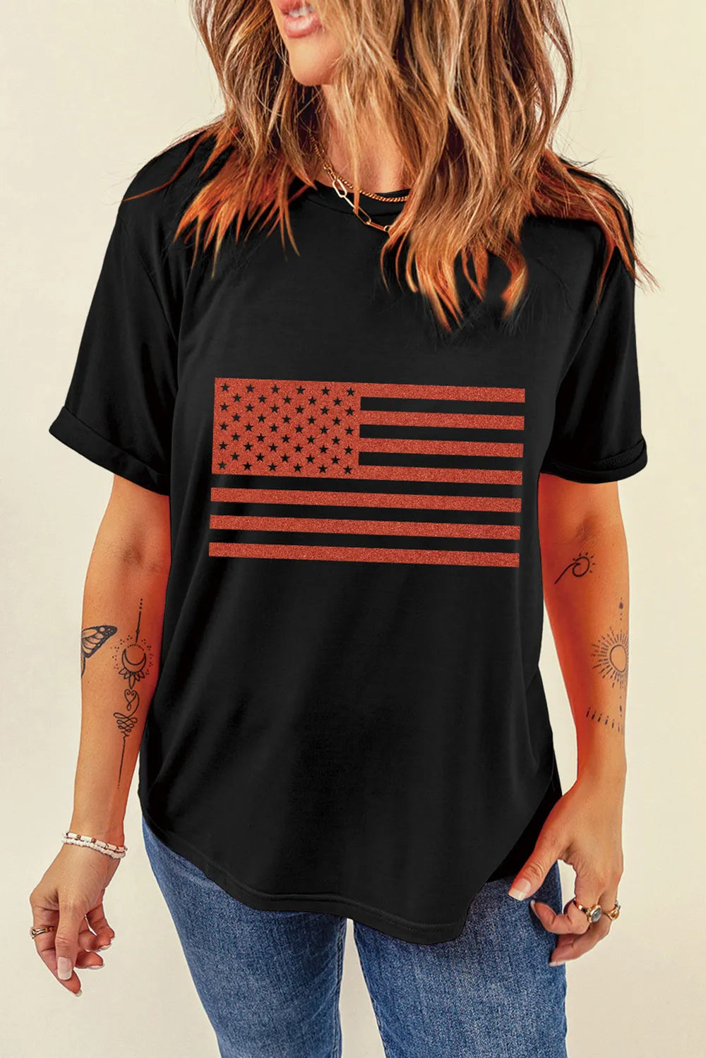 US Flag Round Neck Short Sleeve T-Shirt — Livostyle