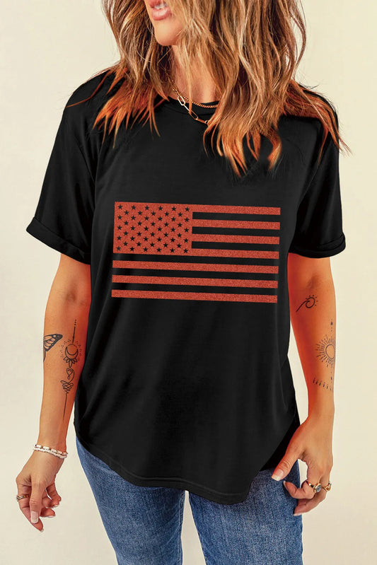 US Flag Round Neck Short Sleeve T-Shirt — Livostyle