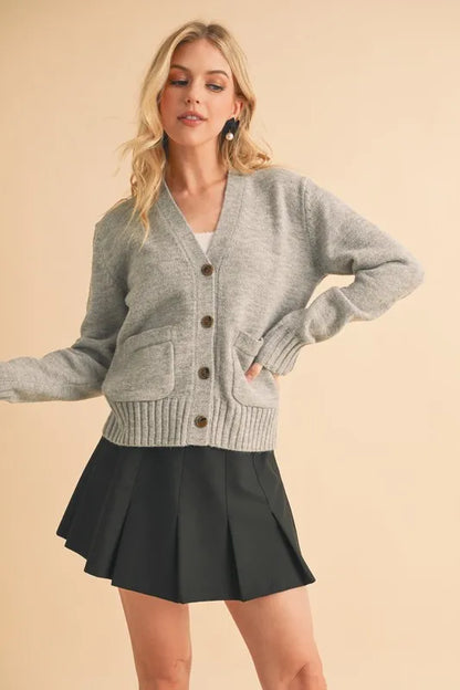 Chic Ribbed Hem V-Neck Button Down Cardigan — Livostyle