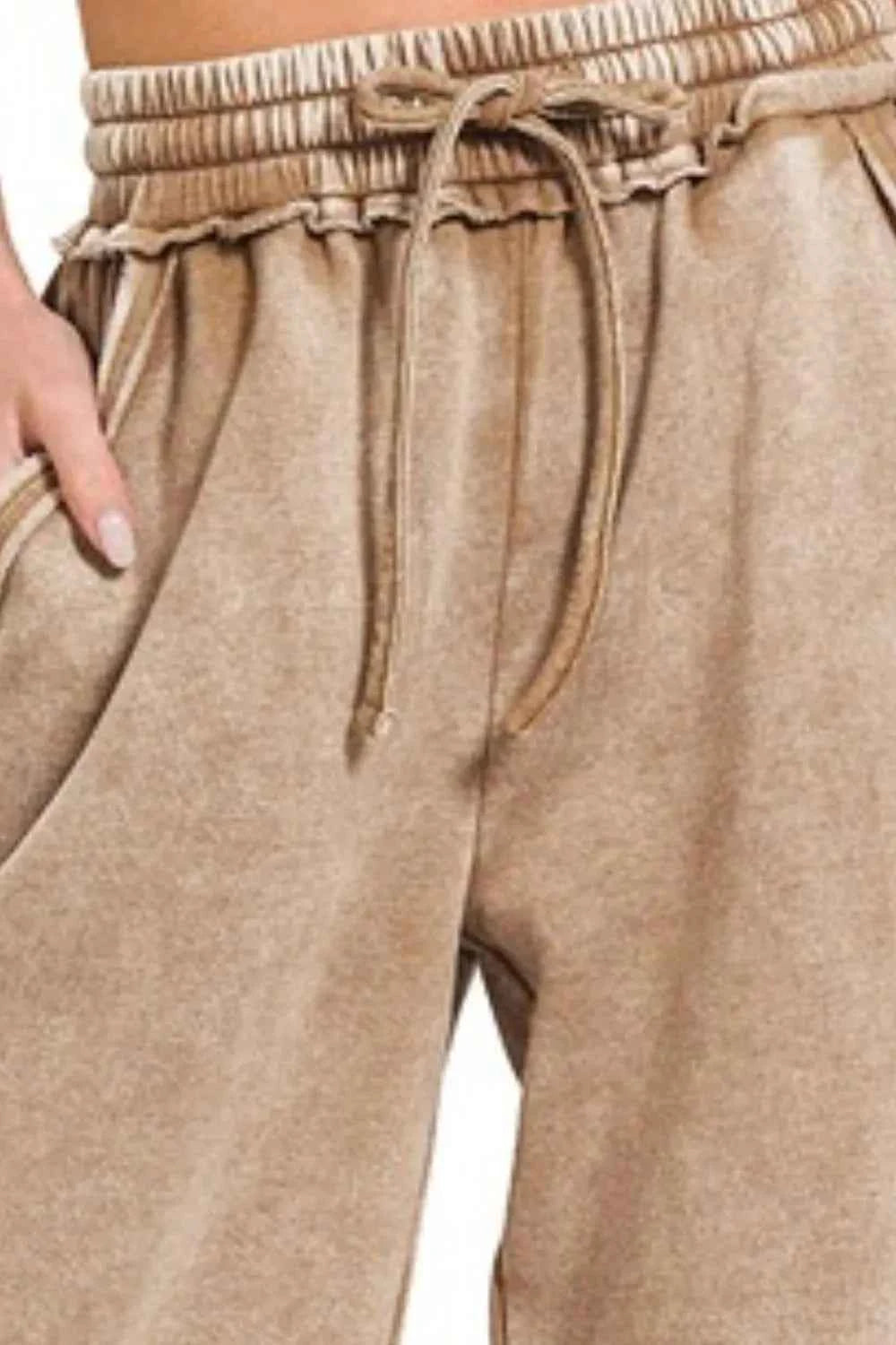Zenana Acid Wash Fleece Palazzo Sweatpants with Pockets
