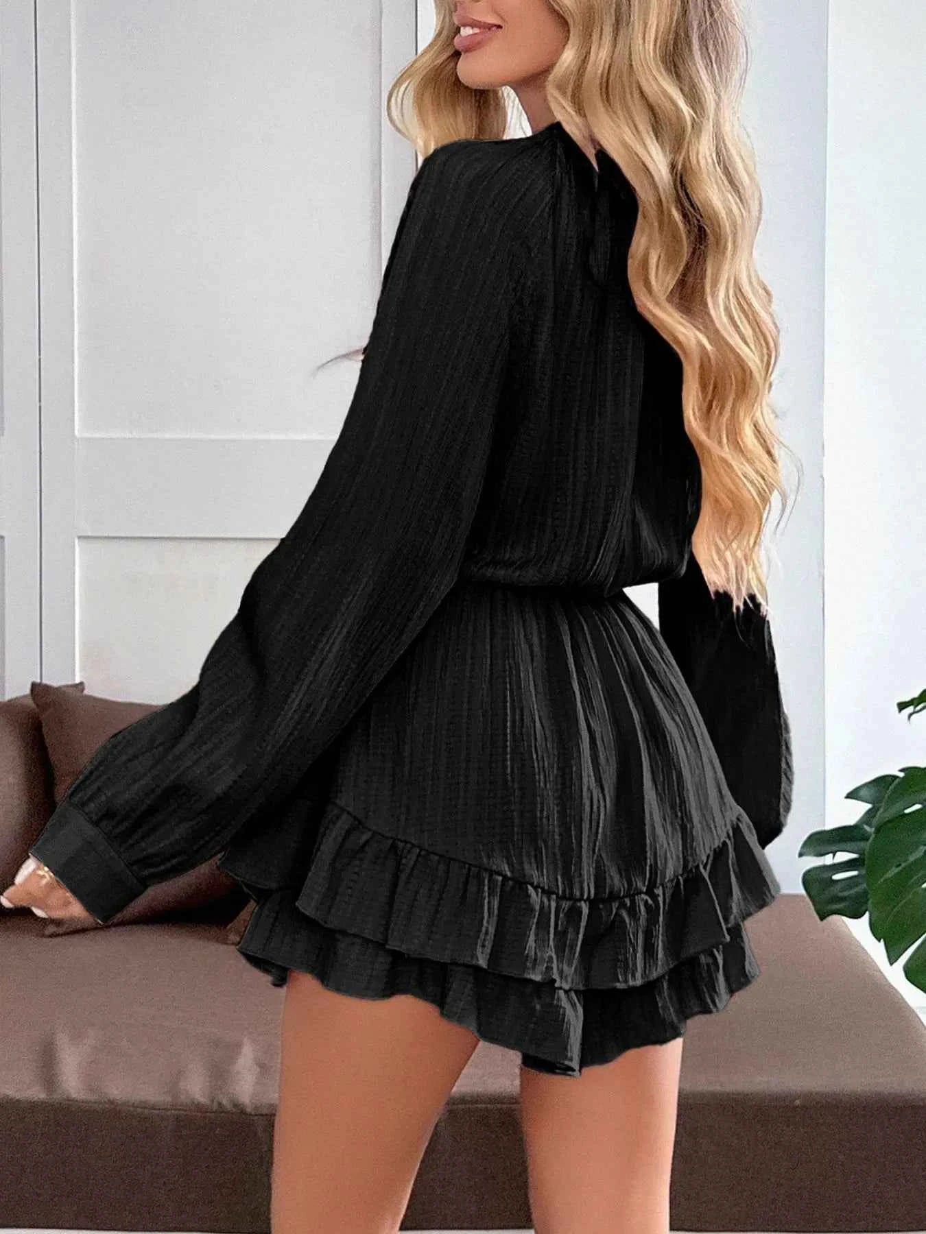 Ruffle Hem Tie Front Romper