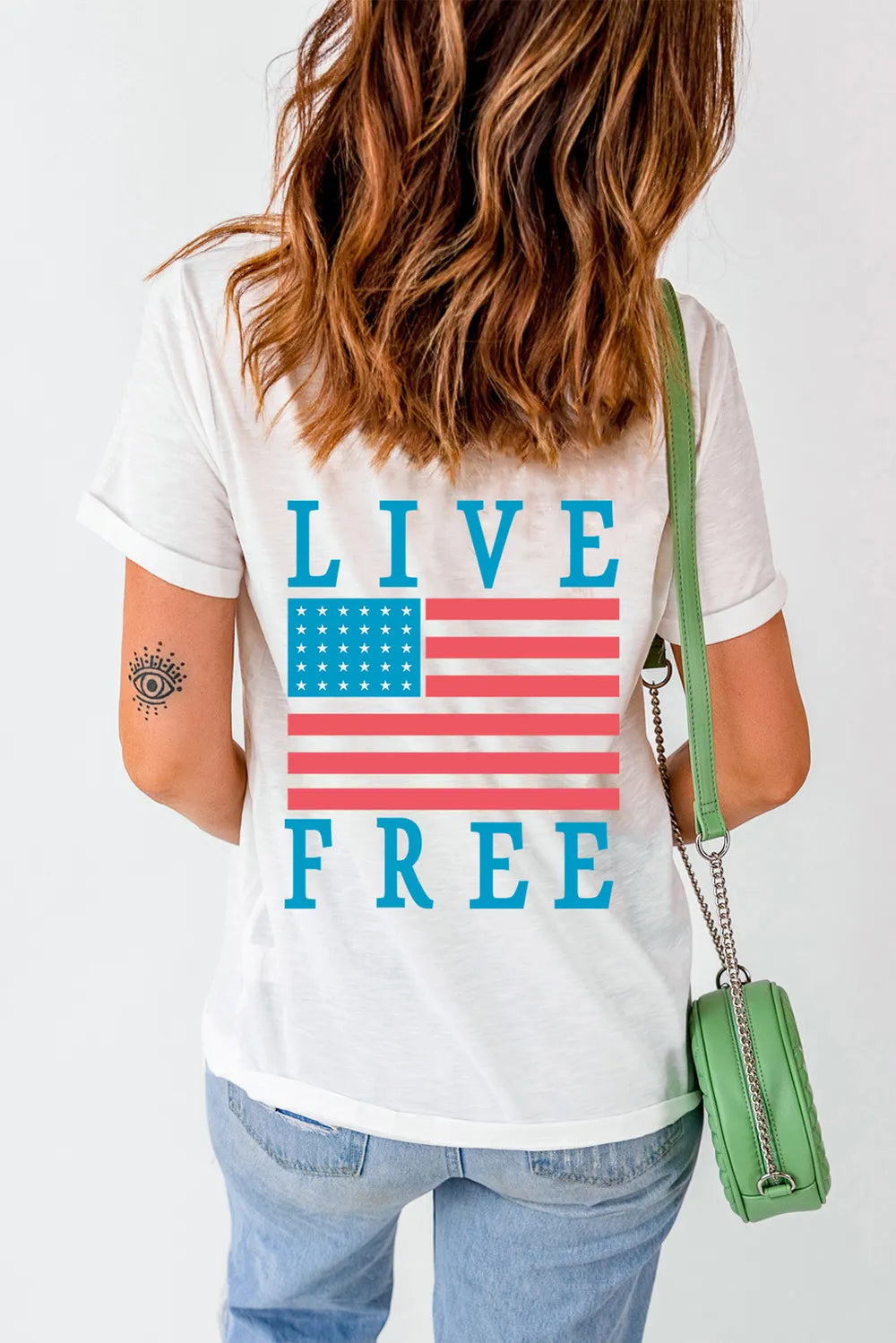 US Flag Round Neck Short Sleeve T-Shirt in White