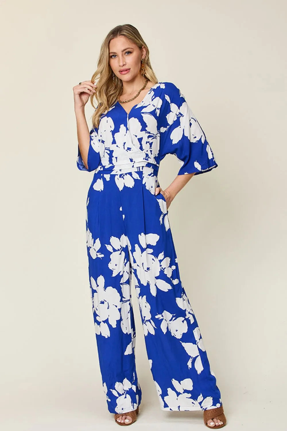 Printed Tie Back Wide Leg Jumpsuit — Livostyle