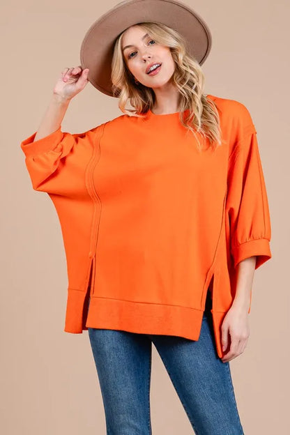 Trendy Side Slit & Puff Sleeve Sweatshirt — Livostyle