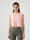 Round Neck Cropped Active Tank in Watermelon pink