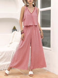 Gingham Tie Shoulder Top and Pants Set — Livostyle
