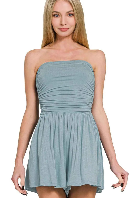 Zenana Double Layered Strapless Tube Top Romper
