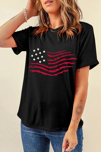 US Flag Round Neck Short Sleeve T-Shirt detail — Livostyle