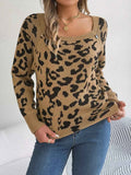 Leopard Buttoned Square Neck Sweater — Livostyle