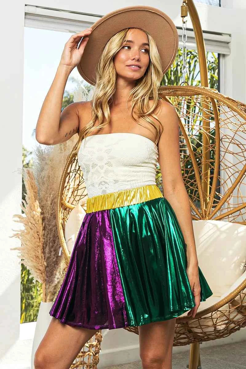 BiBi Mardi Gras Metallic Skater Mini Skirt