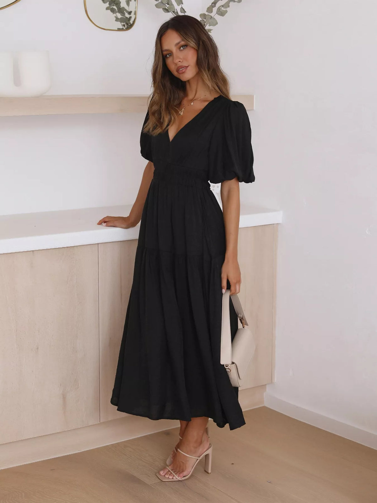 Tiered Puff Sleeve Midi Dress – photo 14