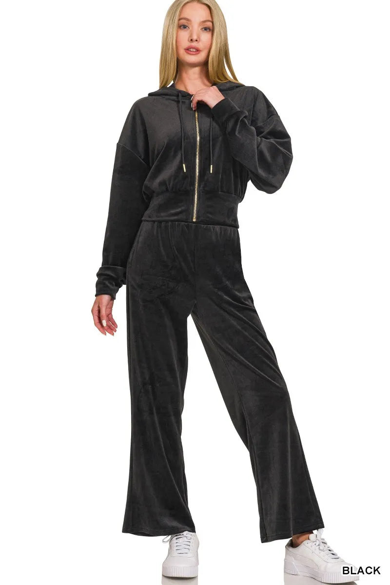 Velvet Zip Up Hoodie and Pants Set — Livostyle