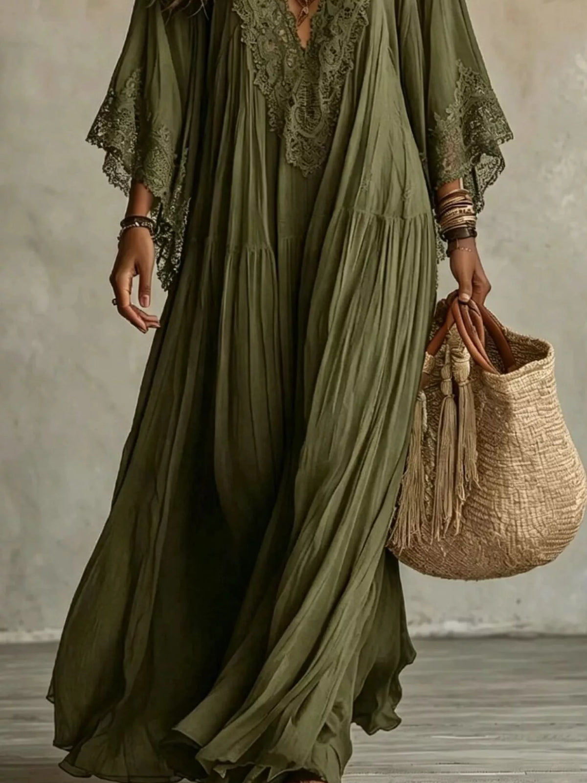 Lace Trim Tiered V-Neck Maxi Dress – photo 6