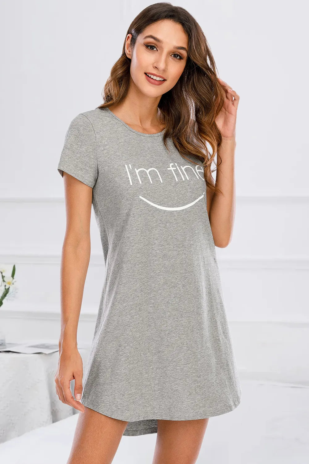 Graphic Round Neck Short Sleeve Lounge Dress — Livostyle