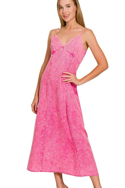 Tencel Mineral Washed Maxi Dress in HOT PINK