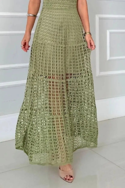 Hollowed-Out Sleeveless Maxi Dress detail — Livostyle