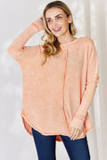 Oversized Washed Waffle Long Sleeve Top — Livostyle