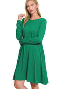 Long-sleeve flare dress with side pockets — Livostyle