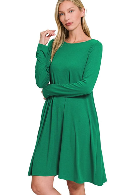 Long-sleeve flare dress with side pockets — Livostyle