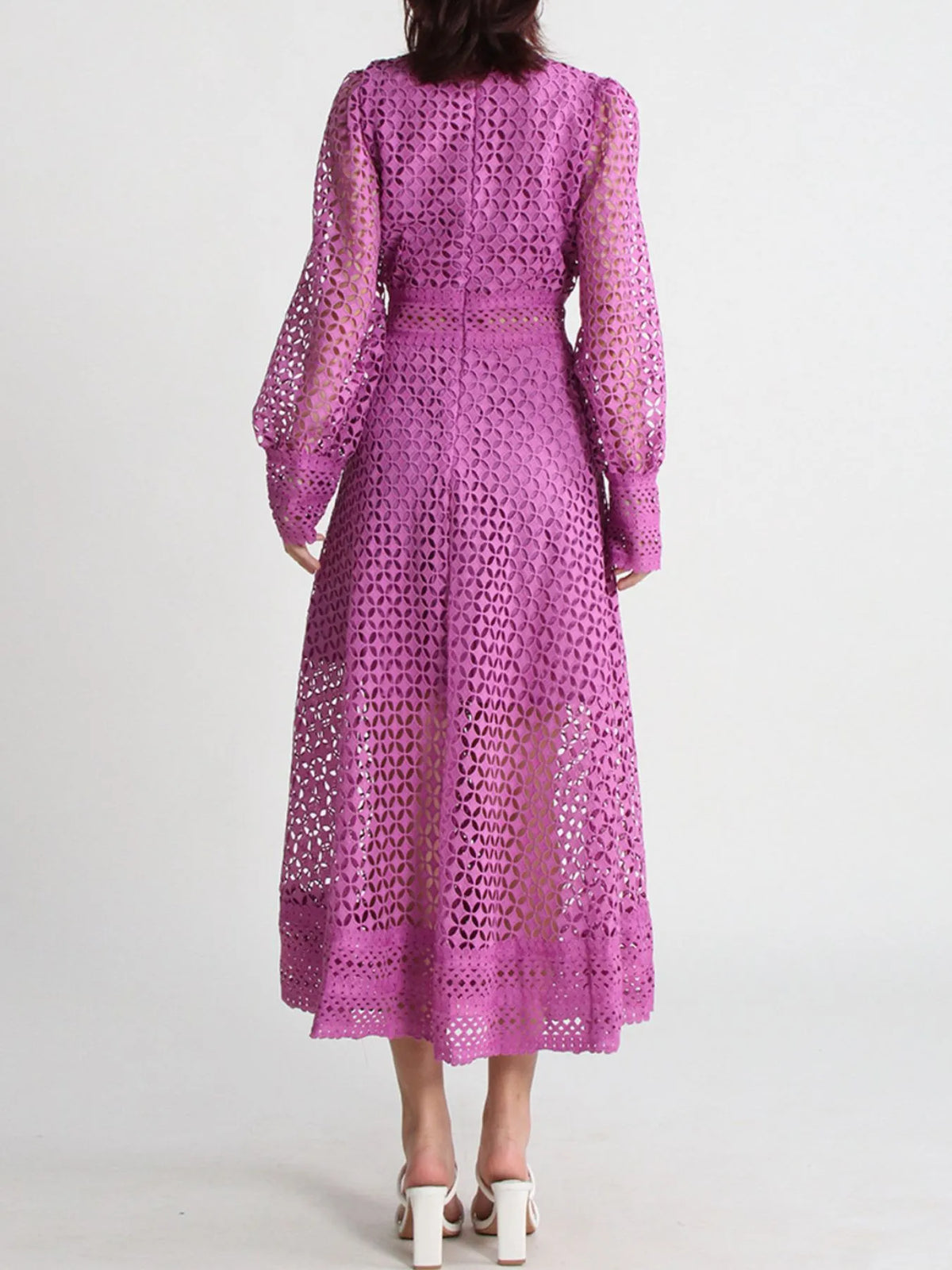 Lace Cutout Long Sleeve Midi Dress – photo 5