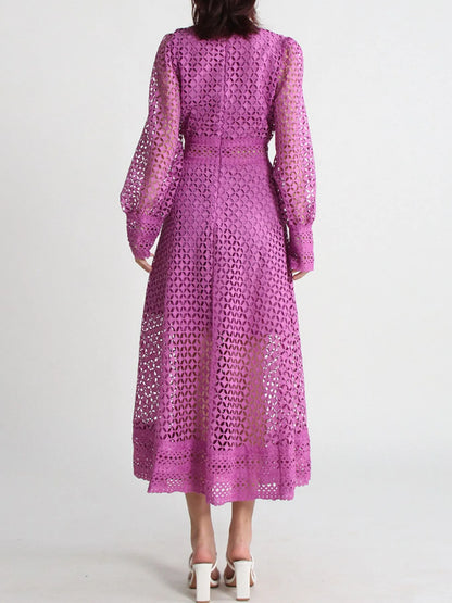 Lace Cutout Long Sleeve Midi Dress – photo 5