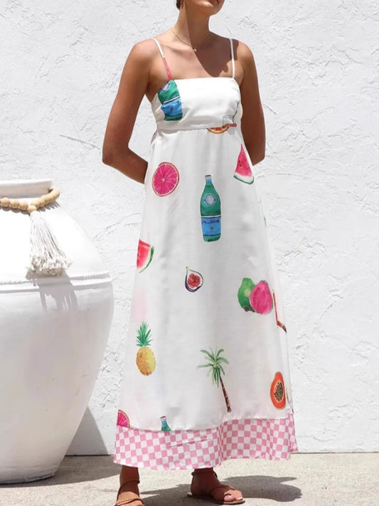 Printed Square Neck Smocked Cami Maxi Dress in White – photo 2