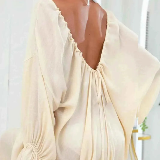 Backless Drawstring Back Flounce Sleeve Cover-Up — square view — Livostyle