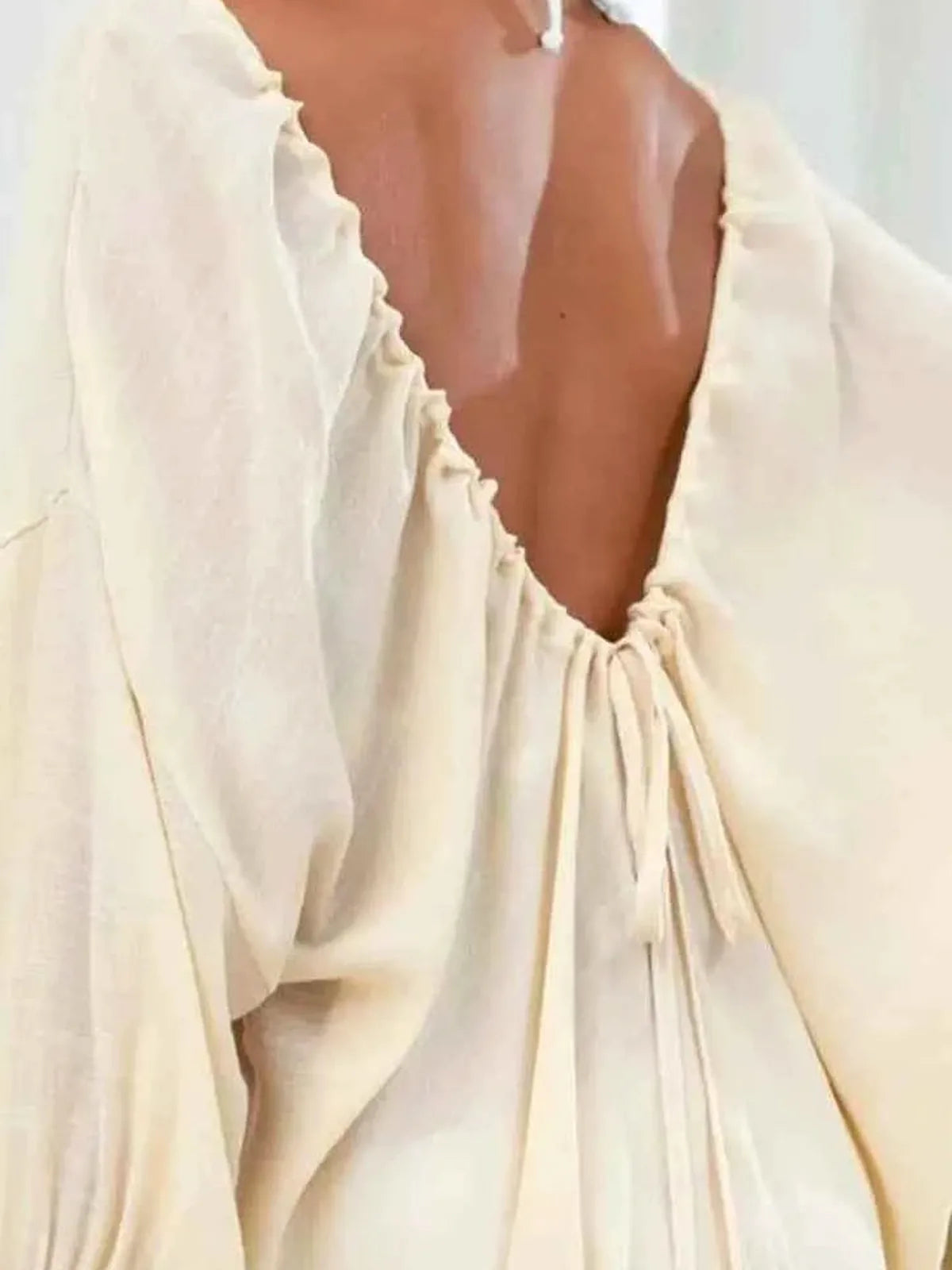 Backless Drawstring Back Flounce Sleeve Cover-Up — detail view — Livostyle