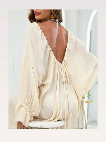 Backless Drawstring Back Flounce Sleeve Cover-Up — styled showcase — Livostyle