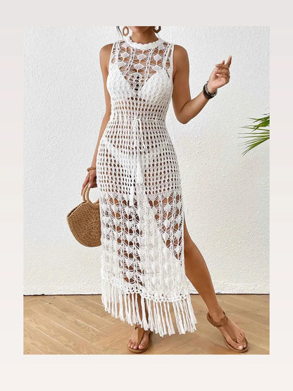 Backless Fringe Hem Round Neck Cover-Up Dress — styled showcase — Livostyle