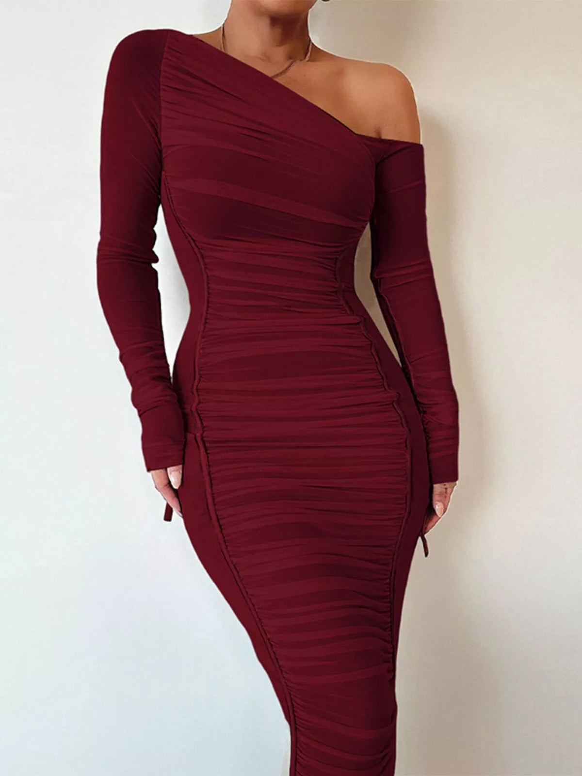 One-Shoulder Ruched Bodycon Midi Dress – photo 12