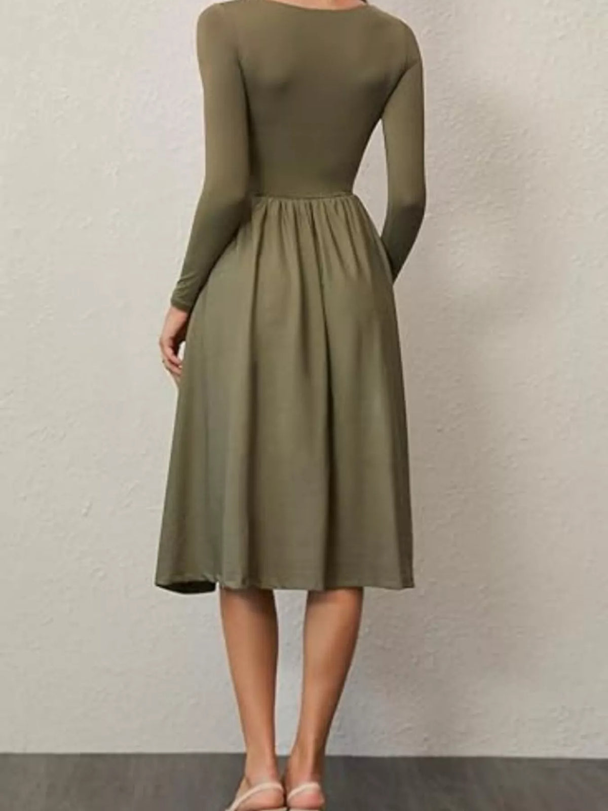 Square Neck Long Sleeve Midi Dress in Cotton Blend – photo 16