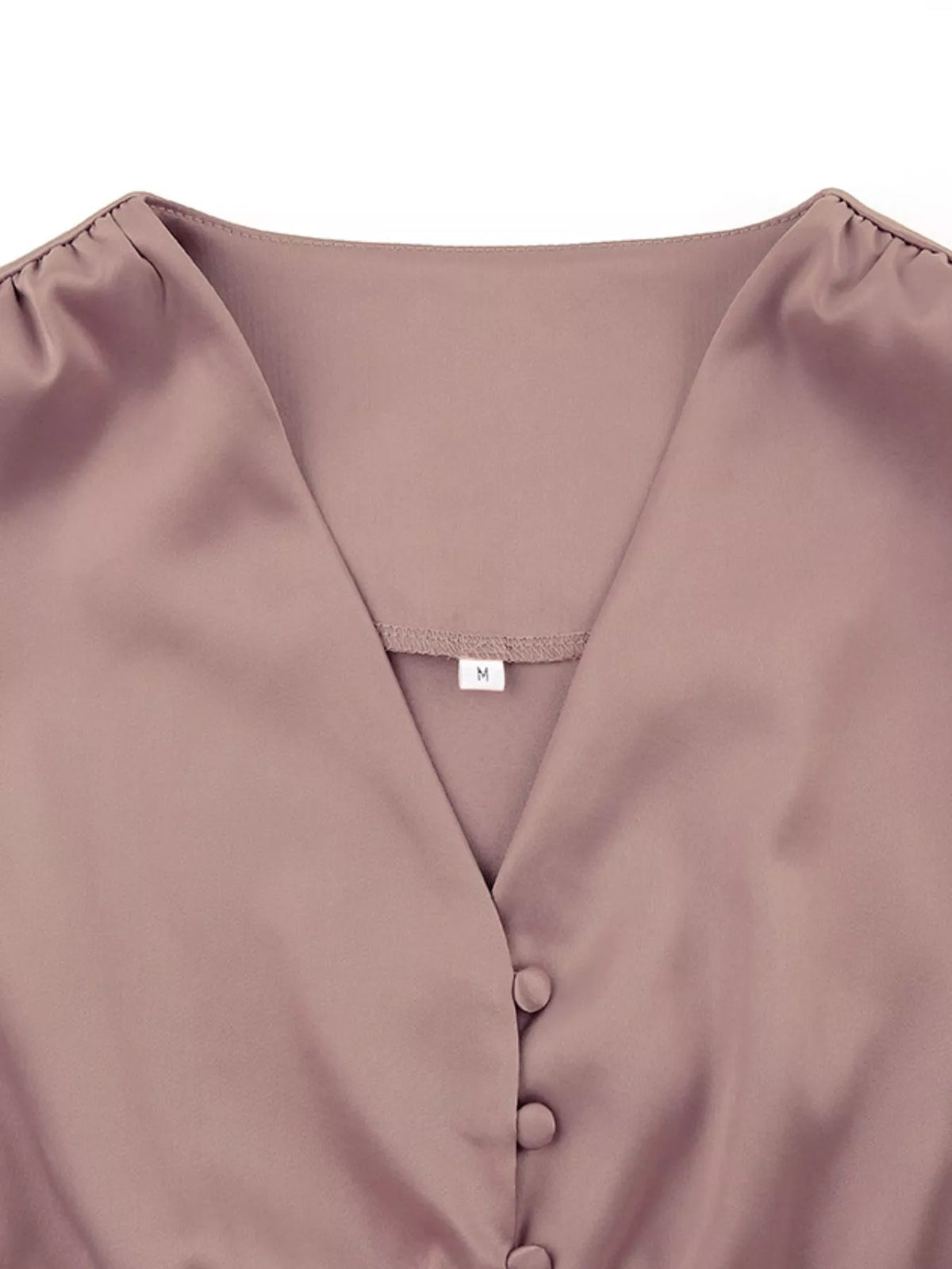 V-Neck Puff Sleeve Button-Down Midi Dress – photo 17