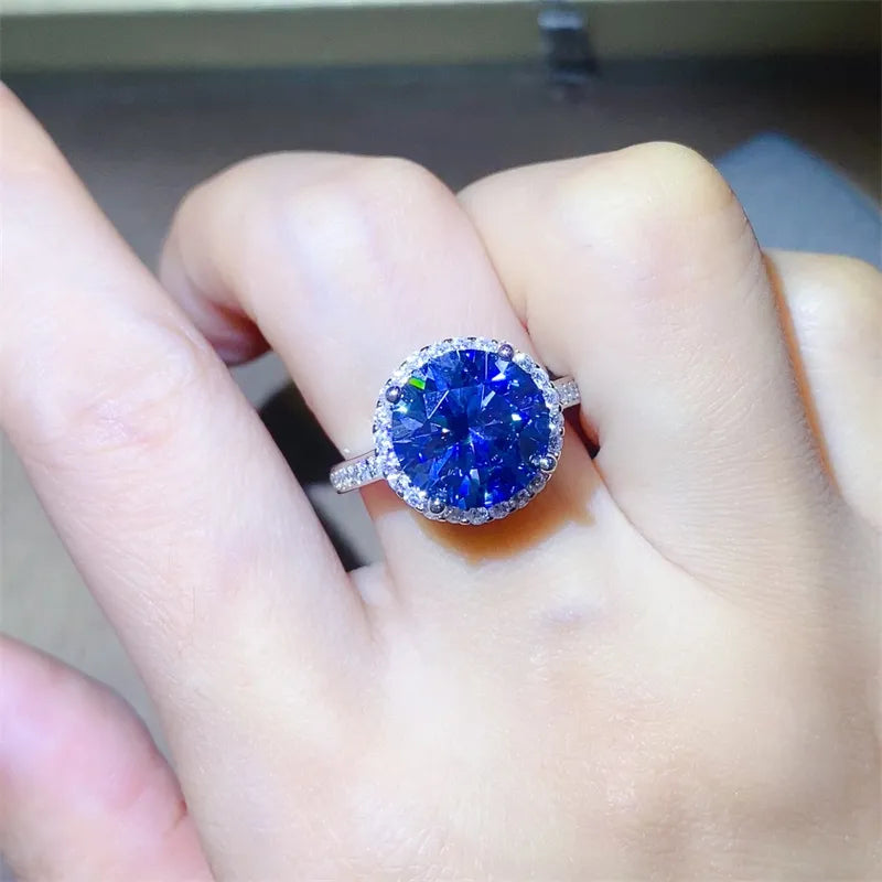 5 Carat Moissanite 925 Sterling Silver Ring — Round Blue Halo — Livostyle
