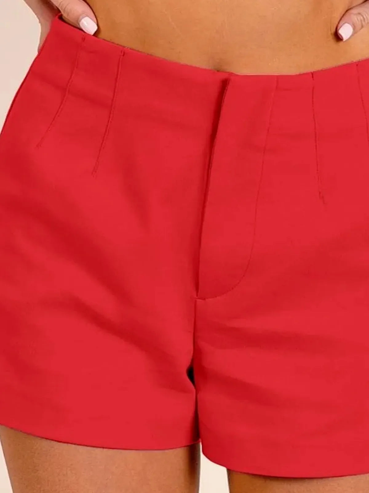 Bandless Tailored Shorts in Cherry — detail view — Livostyle
