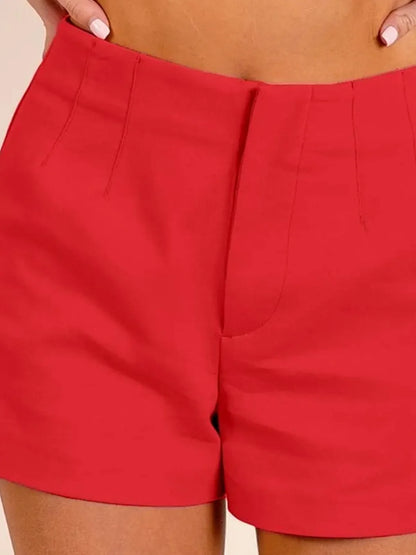 Bandless Tailored Shorts in Cherry — detail view — Livostyle